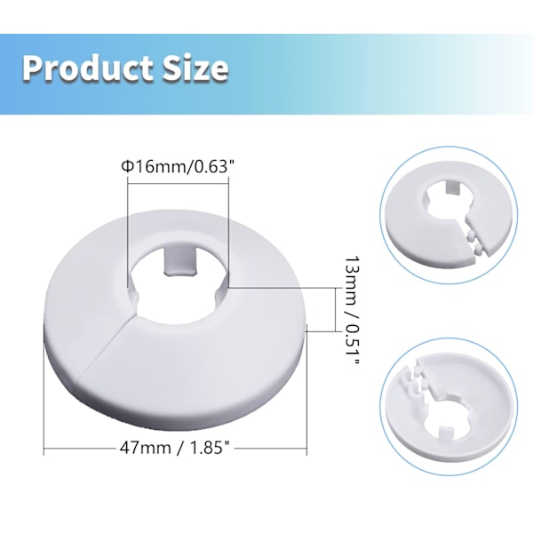 0,63\" Udvendig Diameter Flange Vandrørsdæksel Dekoration Hvid Rørdæksel Radiator PP Plastik 16mm Roset Rørkrave 6 stk