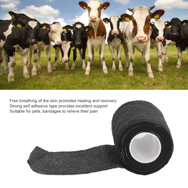 12 stk. Bandage Wrap Naturlig Latex Elastisk Selvklæbende Wrap til Køer Hunde Heste 10cm Sort