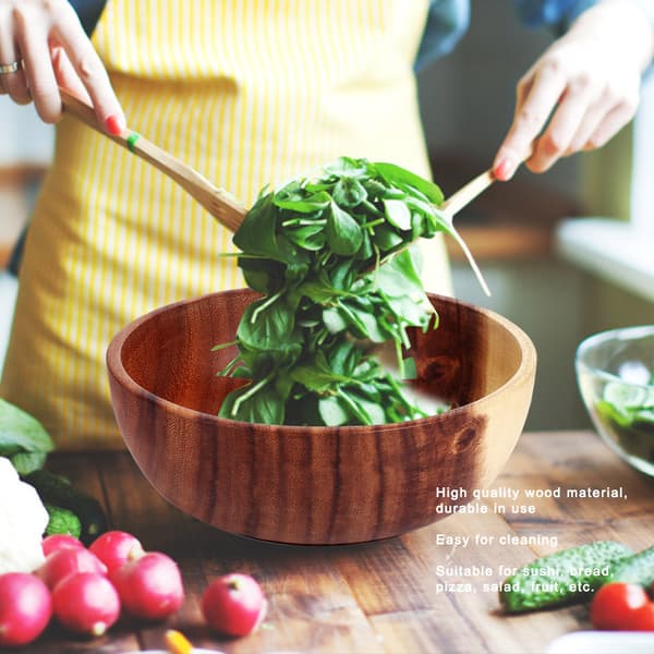 (SC)Eco-Friendly Wooden Bowl 22x7.5cm Food Fruit Serving Kitchen Tableware