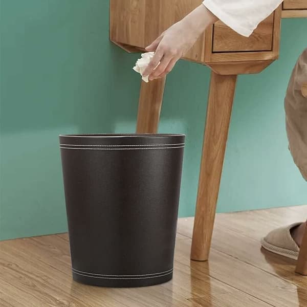 (SC)Compact Design Trash Can, Durable PU Leather Waste Bin, Enhance Decor for Office, Bathroom, Kitchen, Bedroom (9.8 Liter)