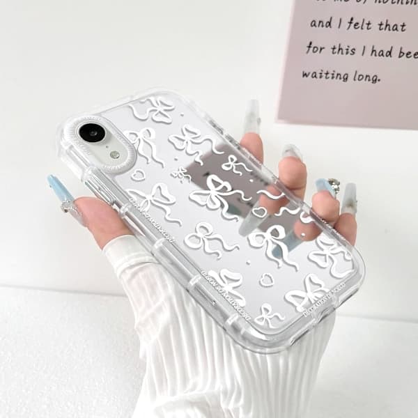 {SC}Compatible with iPhone 16 Pro Case Cute Mirror Bow Love Heart Pattern for Girls Strap Design Shockproof Protective Phone iPhone 16 Pro