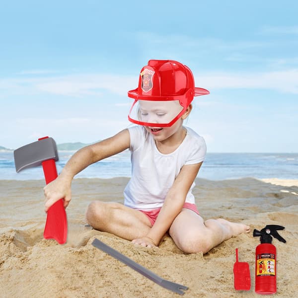 (SC)5 Pcs Kids Firefighter Costume Play Set Helmet Fire Extinguisher Intercom Axe Wrench