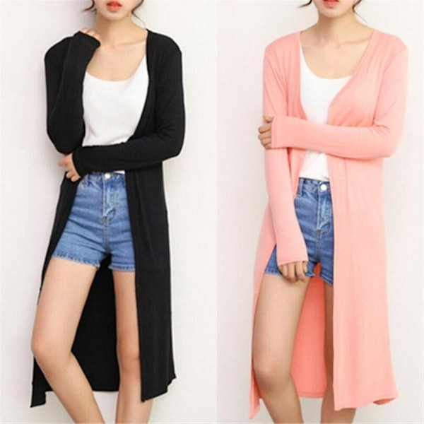 Bomuld Cardigan Langærmet Frakke Damer Lange Cardigans Casual Yderbeklædning 12 farver til sommer og efterår Color rose