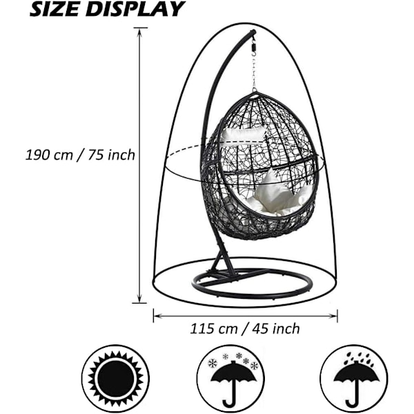 Rattan Hængestol Betræk Rattan Gyngestol Æggestol Vandtæt Støvbestandigt Betræk - 190 X 115cm (Sort)