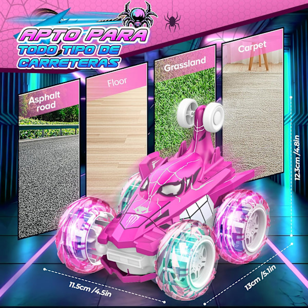 2.4G Valo-ohjattava kauko-ohjattava auto 360 astetta maastoauto, Monster Truck poikien leluautot lahjat syntymäpäivälahjat pojille Pink