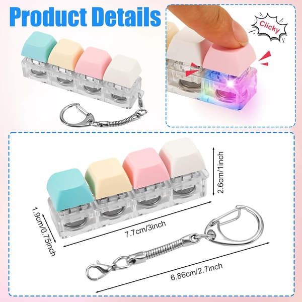 [SC]Fidget Keyboard Keychain with LED Light Keyboard Fidget Clicker Fun Button Fidget Toy Compatible with Relaxation Decoration F\u00e4rg A