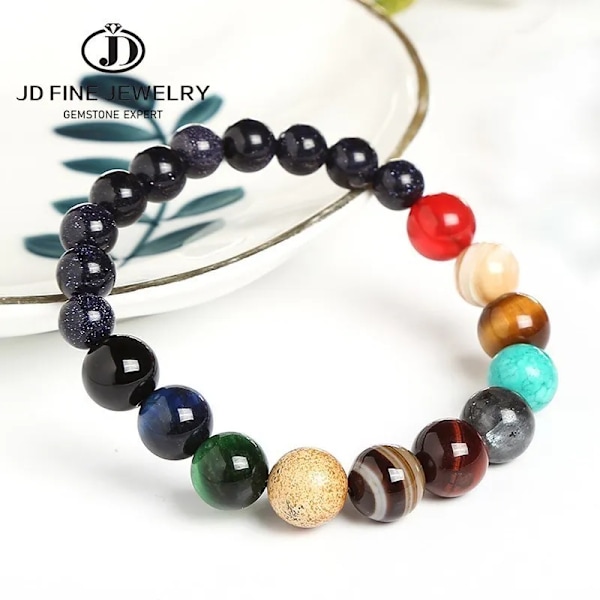 JD Natursten Åtta Planeter Pärlor Armband Män Kvinnor Universum Sju Chakra Armband Yoga Energi Galaxy Sol Armband Smycken