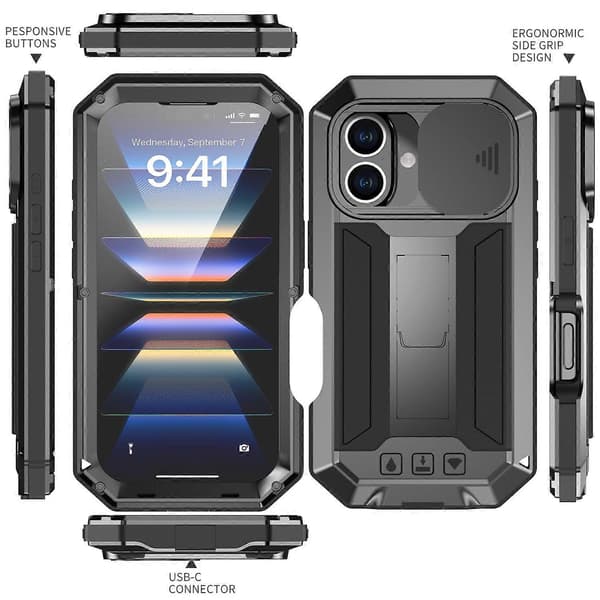 (SC) Sliding Camera IP54 Life Waterproof Holder Phone Case Black Black For iPhone 16