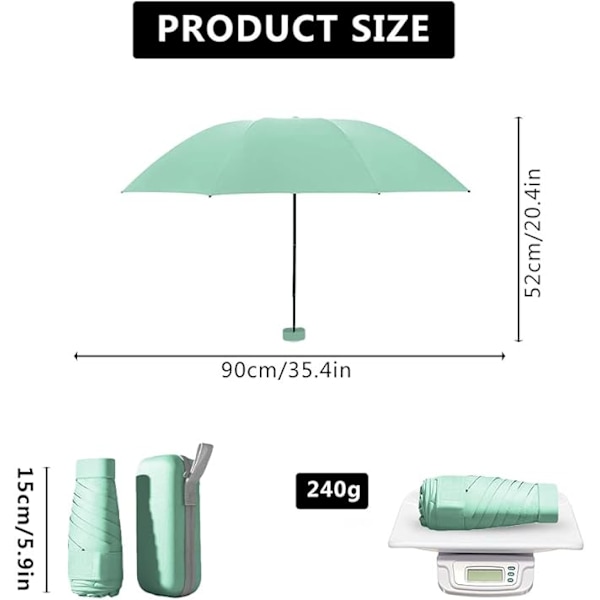 Kompakt Paraply, 6 Ribber Paraply, Stormsikkert, Lille Lommeparaply, Vindsikkert, UV-Beskyttelse, Ultralet Paraply, Foldbart Rejseparaply