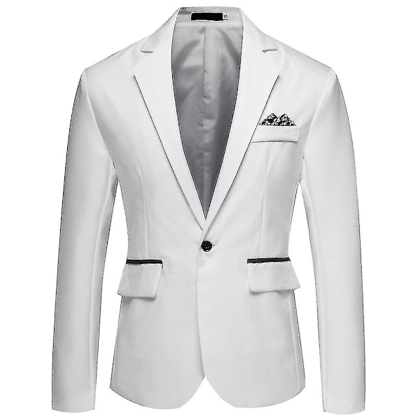 Herr enfärgad kavaj med slag, en knapp, formell, affärsmässig, långärmad kostymjacka White 3XL
