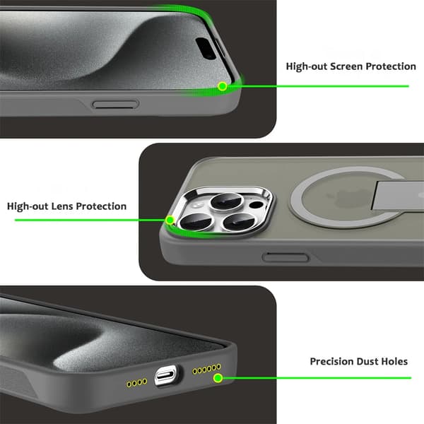 [SC]Magsafe Foldable Stand Magnetic Phone Case for iPhone 17 16 15 14 Plus 13 12 11 Pro Max Matte Translucent Back [DEY] Translucent Black Translucent Black For iPhone 14 Pro