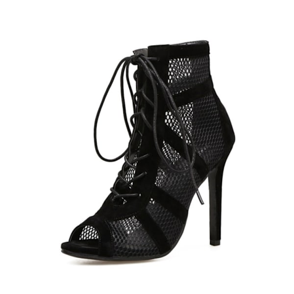 Høje Damesko Danse Sko Sorte Ballroom Støvler Salsa Tango Sko Piger Mode Party Mesh Udsnit Høj Hæl Sandaler Sort Black 40