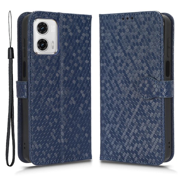 Beskyttende telefondeksel med stativ og lommebok for Motorola Moto G73 5G, prikkemønster Dark blue Style E Motorola Moto G73 5G