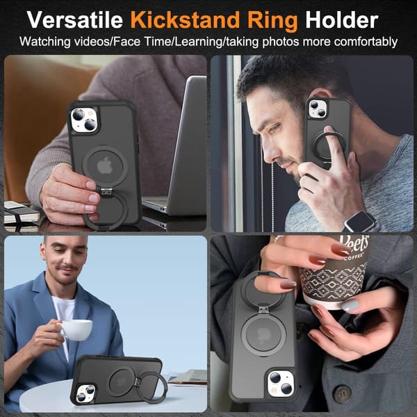 [SC]Compatible with iPhone 14 Plus Case with Invisible Magnetic O-Ring Stand Transparent Compatible with Mag-Safe Good Grip Feeling black