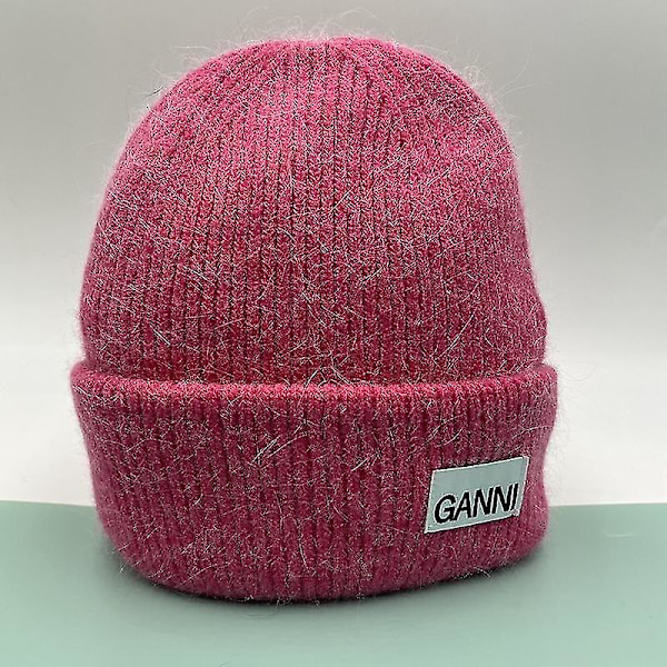 Strikkede Mænd Kvinder Ganni Vinter Varmt Hætte Cuff Strikkede Stræk Beanie Hat rose Red