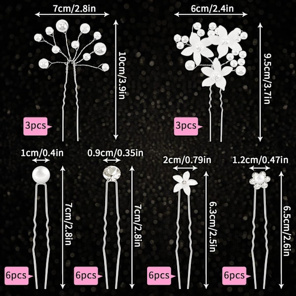 30 st bröllopshårnålar, håraccessoarer med strass och pärlor, U-form