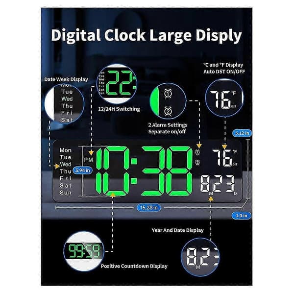 [SC]Digital Wall Clock, Large Digital Clock with Remote Control, suitable for Living Room, Bedroom, Decor-Perfect