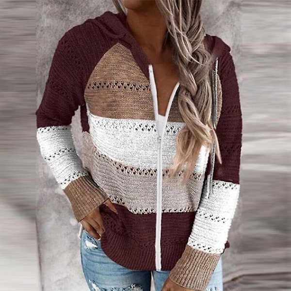 Stripete Elegant Cardigan for Kvinner Høst Lang Ermet Topp Kvinner Casual Strikket V-halsgenser Farge Glidelås Grønn Color Zipper Green L