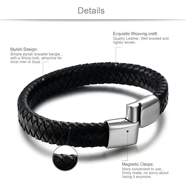 Flätad läderarmband herr armband moderiktigt utan stålspänne. 1 st, svart