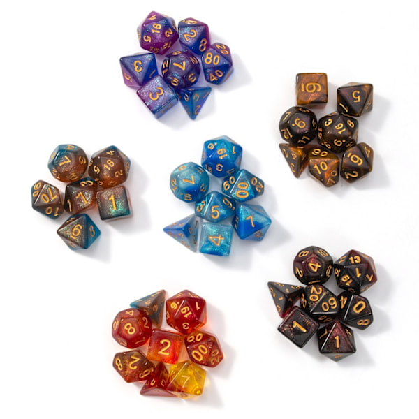 42 kpl Polyhedral Dice D20 D12 D10 D8 D6 D4 16mm Setti