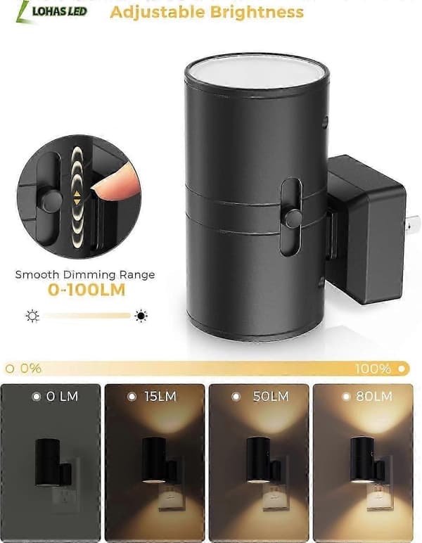 (SC)2-pack LED Night Light, Modern Wall Socket Night Light, Dusk Sensor, Soft White 3000K, 0-100LM Adjustable Brightness, Dimmable Night Light