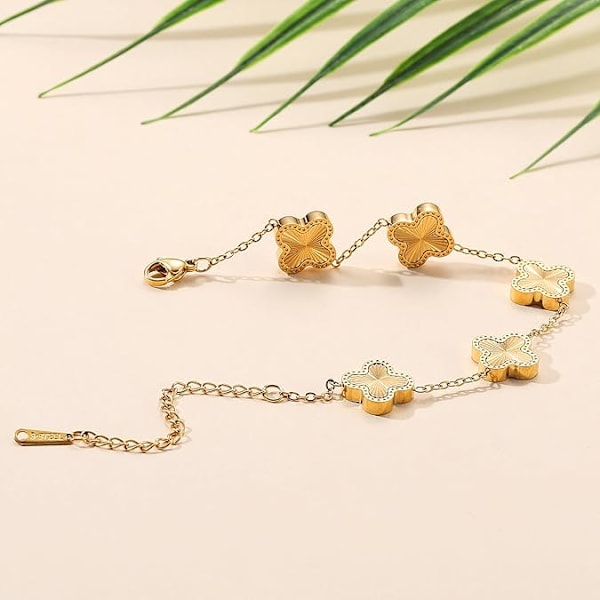 Guldpläterat Klöverarmband Dupes Guld Lyckoarmband för Kvinnor Blomma Fyrklöverarmband Smyckesgåvor för Kvinnor