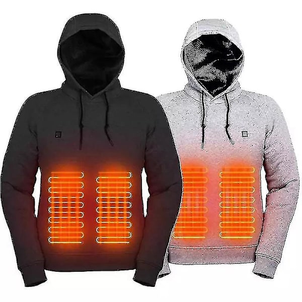 Oppvarmede hettegensere, USB elektrisk oppvarming lett jakke med hettegrå Grey 2XL