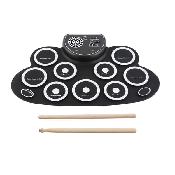 (SC)Electronic Drum Set USB Rechargeable Dual Speakers Kids Roll Up Drum Practice Pad White