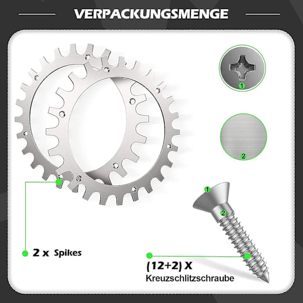 x premium rustfrie søm til Worx S/m model, 2 x rustfrie skruesøm Traction Enhancer, robotplæneklipper Hjulstørrelse 205 mm (FMY)