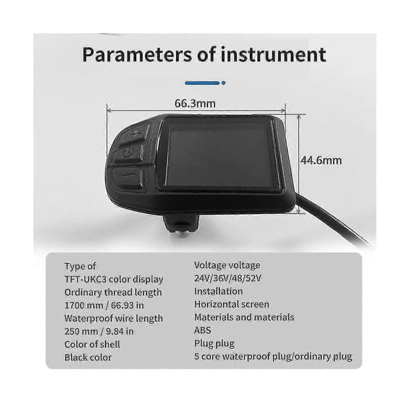 (SC)LCD TFT UKC3 Display Hastighet Batteritid Indikator for Elsykkel 24V 36V 48V Motorkonvertering