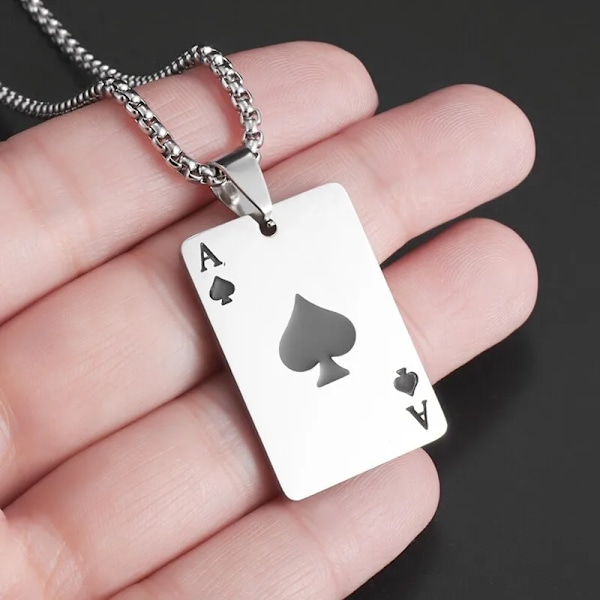 Fashion Poker Lucky Ace of Spades Par Halsband för Par Mäns Enkla Rostfritt Stål Rektangulär Hänge Casual Fest Smycken AL18812-Silver-Ace