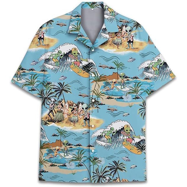 Herr Hawaiian Button Up Casual Skjorta Rolig Nyhet Kortärmad Semester Strand Toppar B B 3XL