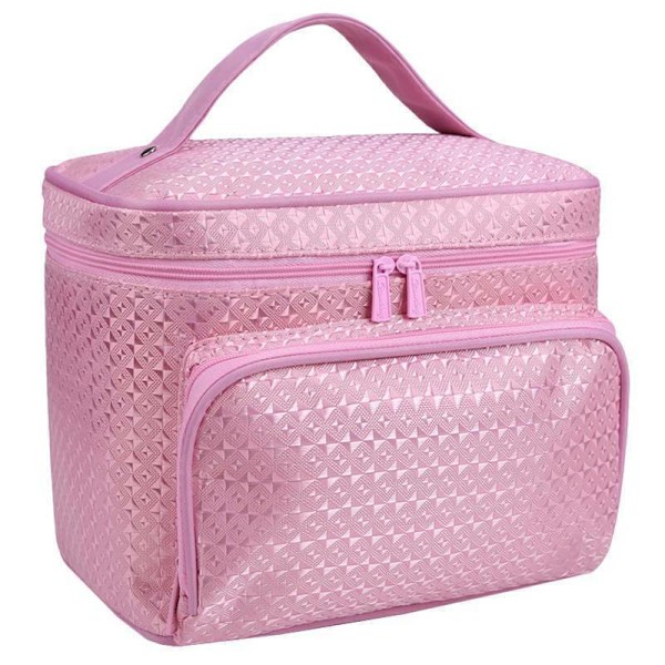 Dam Fashion Stor Kosmetisk Makeup Väska Dragkedja Tote Väska Rosa Pink 22*16*17cm