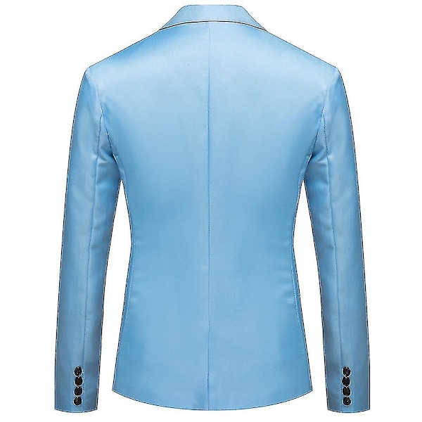 Menn Ensfarget Krage En-Knapps Blazer Formell Forretningsjakke Lang Erme Dressjakke Sky Blue L