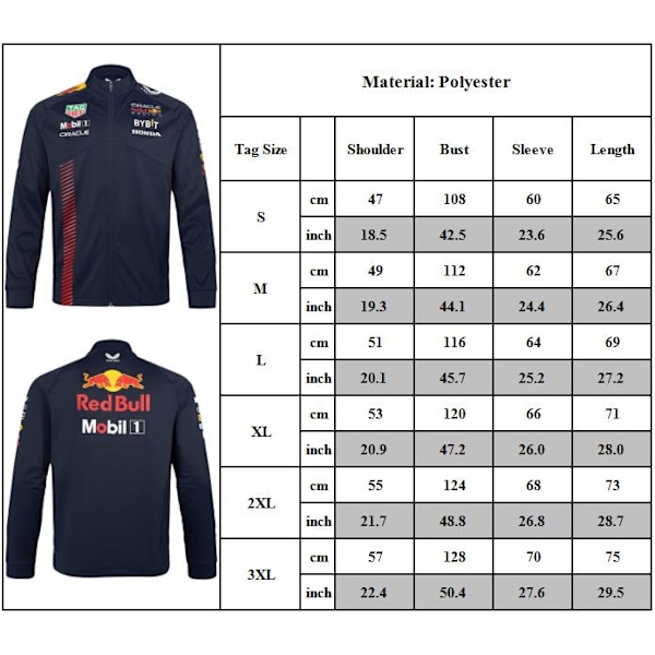 Retro Red Bull Racing F1 Jakke Mænd 2023 Team Fuldt Lynlås Sweatshirt Sportsbeskyttelsesudstyr Vindtæt Kørsel Racing Motorcykel Tøj M