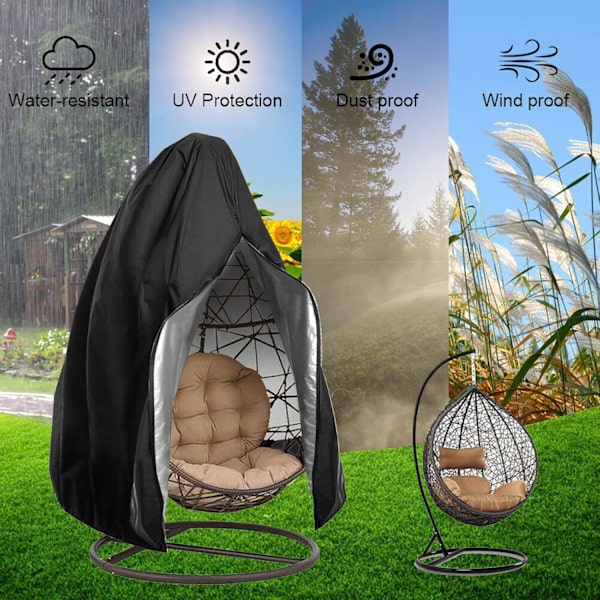 Rattan hängande stolsöverdrag Rattan gungstol Äggstol Vattentät dammtät överdrag - 190 X 115cm (Svart)