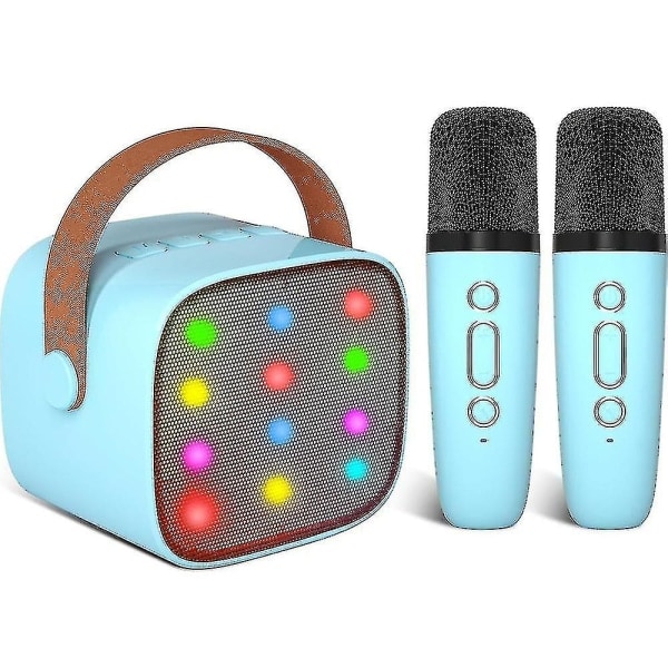 Barnkaraokemaskin med 2 trådlösa mikrofoner, bärbar Bluetooth-karaokemaskin för barn, vuxna, röstförändringseffekter och LED-lampor
