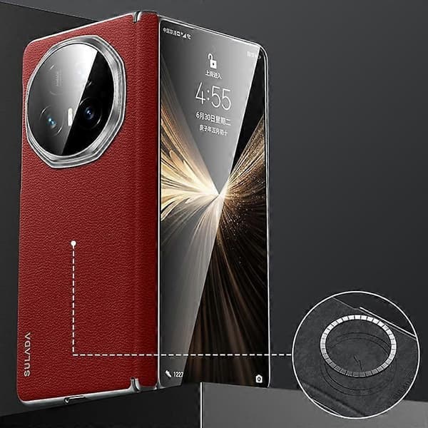 [SC]SULADA Frameless Top Layer Cowhide Leather PC Phone Case Compatible with Honor Magic V5-Perfect Red