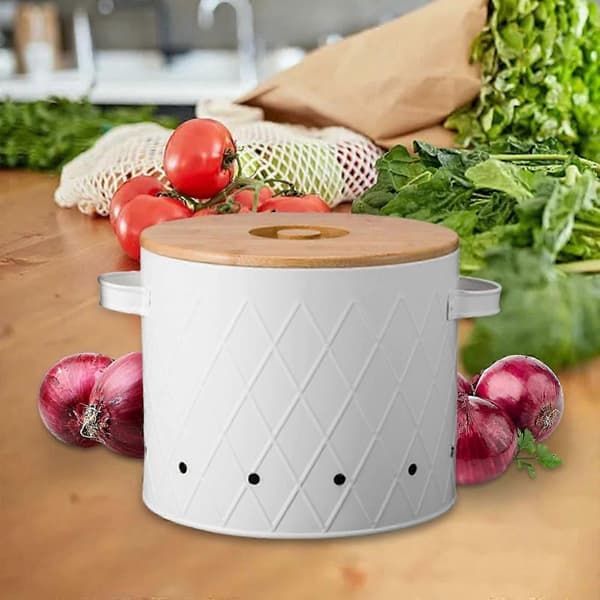 [SC]Potato Box Food Storage Container with Lid Vegetable Storage Box Kitchen Storage Jar for Pantry Countertop - Perf White Large