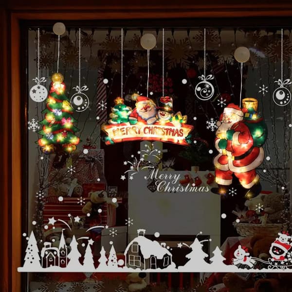 (SC) Christmas Window Decoration Lights, Suction Cup Window Hanging String Lights Christmas Decoration Gift, Small