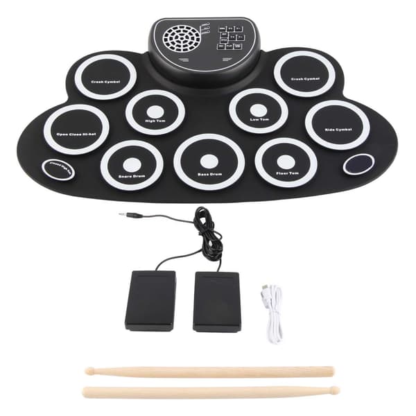 (SC)Electronic Drum Set USB Rechargeable Dual Speakers Kids Roll Up Drum Practice Pad White