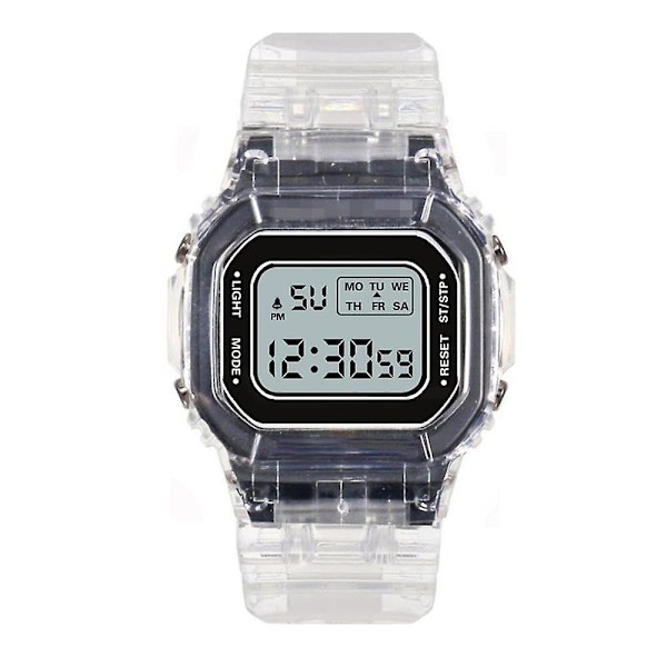 Unisex Casual Transparent Vandafvisende Digital Sports Ur Black