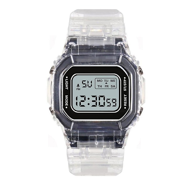 Unisex Casual Transparent Vanntett Digital Sportsklokke Black