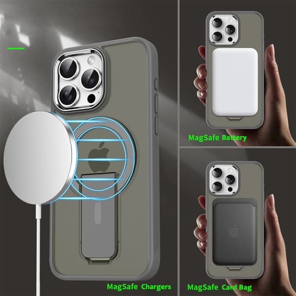[SC]Magsafe Foldable Stand Magnetic Phone Case for iPhone 17 16 15 14 Plus 13 12 11 Pro Max Matte Translucent Back [DEY] Translucent Black Translucent Black For iPhone 13