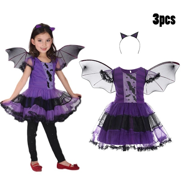 2024 Pige Cosplay Vampyr Halloween Kjole Til Børn Spøgelsesbrud Gotisk Kostume Grev Vampiran Karnevalsdragt Sort Rød Tøj Vampyr pige sæt 150cm Vampire girl set