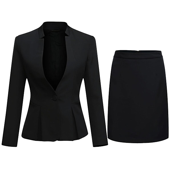 Yynuda Naisten 2-osainen Pöytäkauluskiinteäväri Business Suit Toimisto Lady Slim Professional Dress (takki + hame) Black M