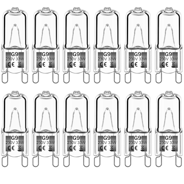 12-pak G9 halogenlamper 33W 230V 2800K varm hvit 380lm, klar kapsel halogenlamper Dimmbare, ingen blits, ingen flimmer