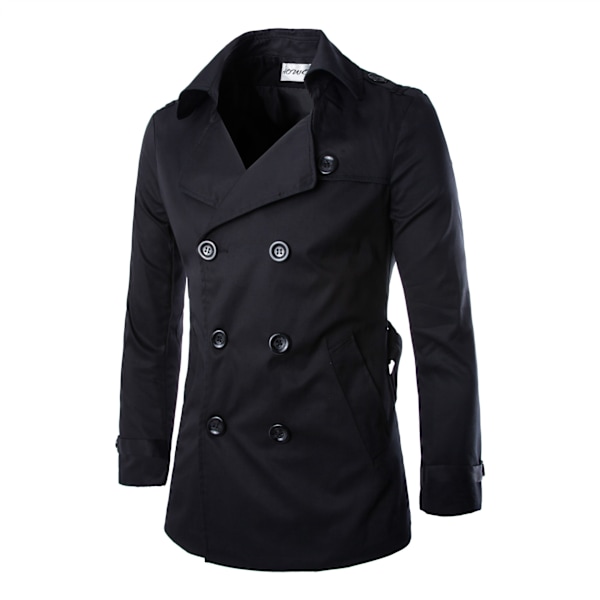 Herre Trenchcoat Slank Passform Dobbel Bryst Khakifarget khaki L
