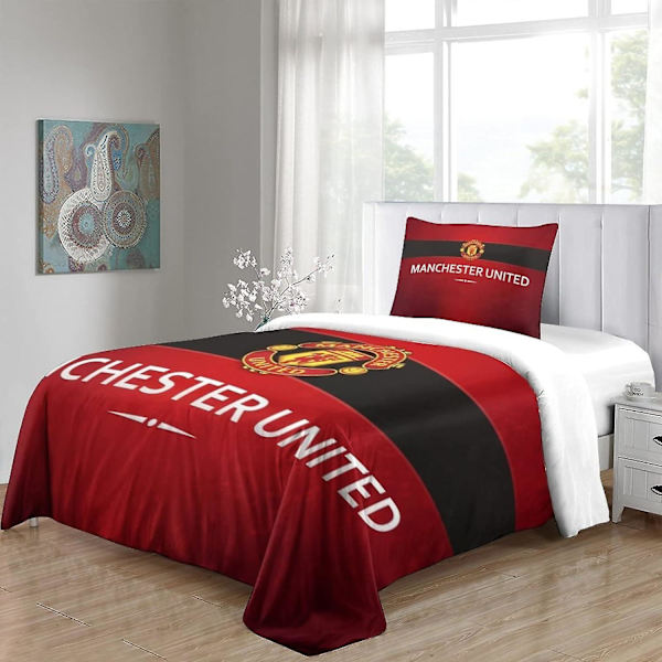 Manchester-logolla varustetut vuodevaatteet D-mikrokuitupainatus peittokuori vetoketjulla ja tyynyliina lasten peittokuori, A 135*200 CM Double200x200cm