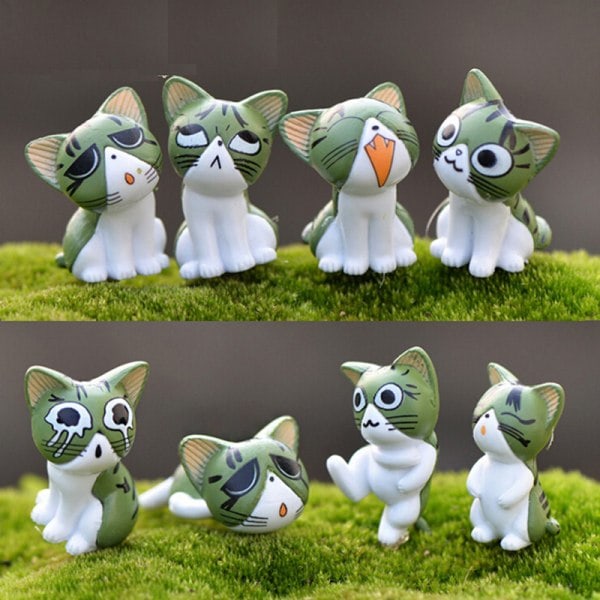 8 stk. Ostekatte Kitty Statue Miniaturer Resin Figurer Have Grøn